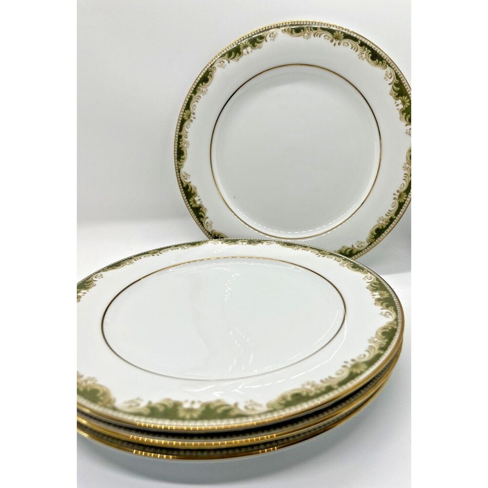 4 Vintage Noritake Warrington Porcelain Salad Plate White Green Gold dish